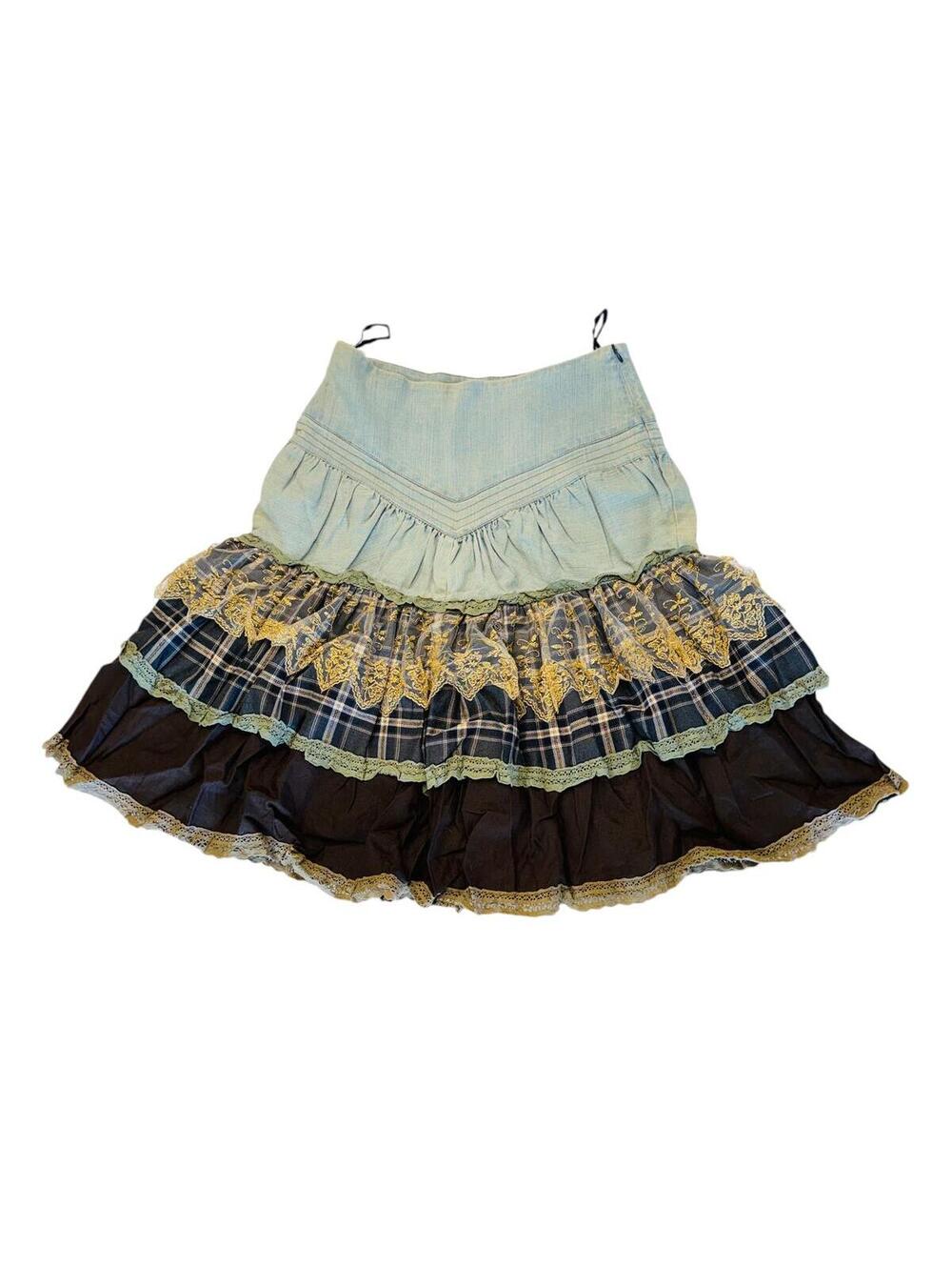 vintage Italian layered patchwork midi skirt